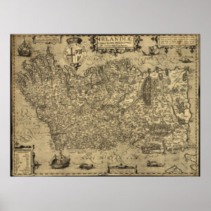 Vintage Karte von Irland (1606) Poster