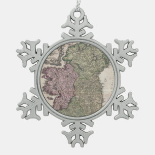 Vintage Karte von Irland (1716) Schneeflocken Zinn-Ornament