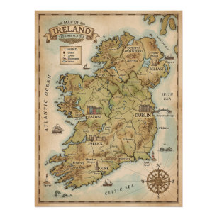 Vintage Karte von Irland - Der Smaragdgrüne Insel Poster