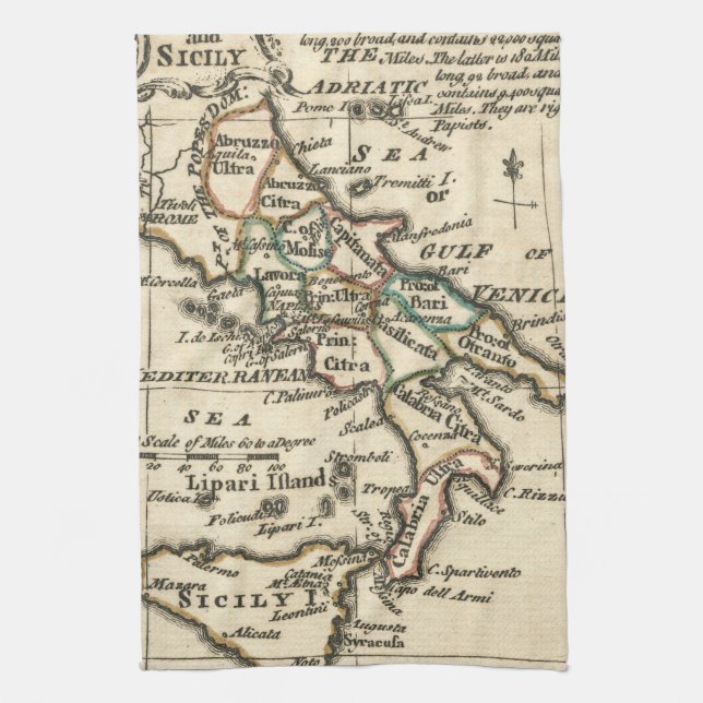 Vintage Karte von Italien (1758) Geschirrtuch (Vertikal)