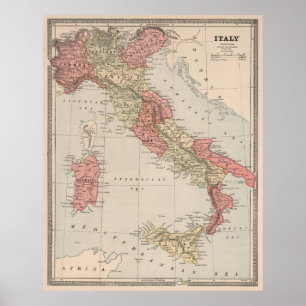 Vintage Karte von Italien (1883) Poster