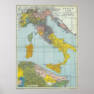 Vintage Karte von Italien (1912) Poster