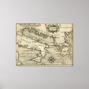 Vintage Karte von Italien und von Griechenland Leinwanddruck
