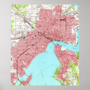 Vintage Karte von Jacksonville Florida (1950) Poster