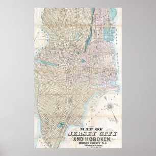 Vintage Karte von Jersey City und von Hoboken Poster