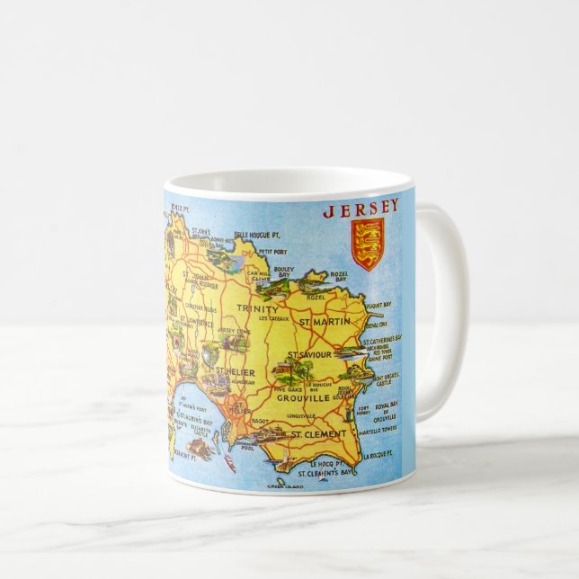 Vintage-Karte von Jersey Kaffeetasse (VorderseiteRechts)