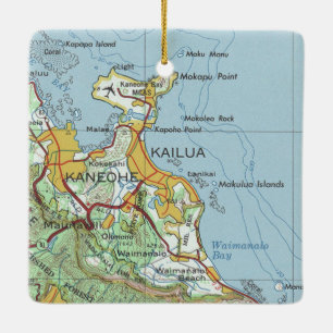 Vintage Karte von Kailua Oahu Keramikornament