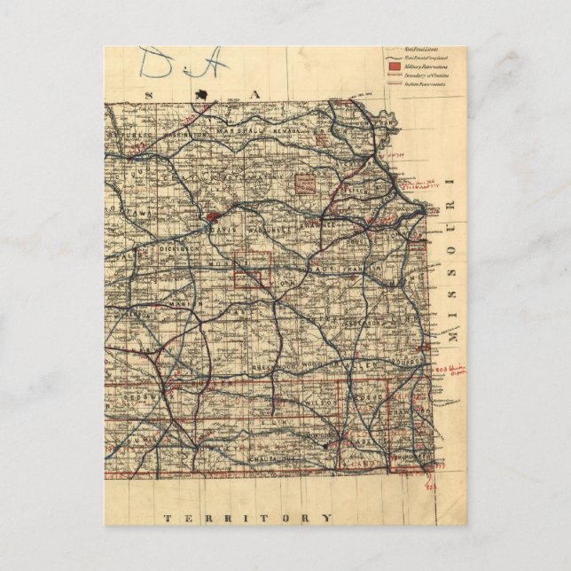 Vintage Karte von Kansas (1884) (Vorderseite)