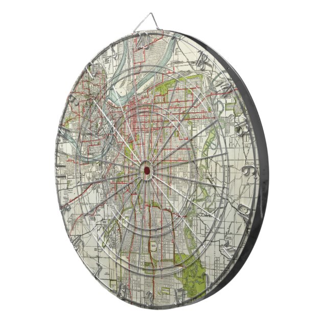 Vintage Karte von Kansas City Missouri (1920) Dartscheibe (Vorderseite rechts)