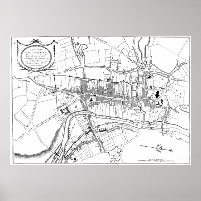 Vintage Karte von Kilkenny Irland (1780) Poster (Vorne)