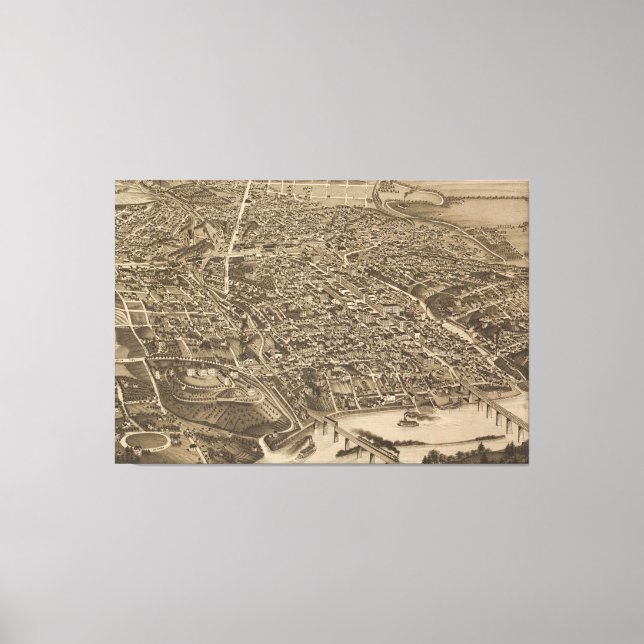 Vintage Karte von Knoxville (1886) Leinwanddruck (Vorderseite)