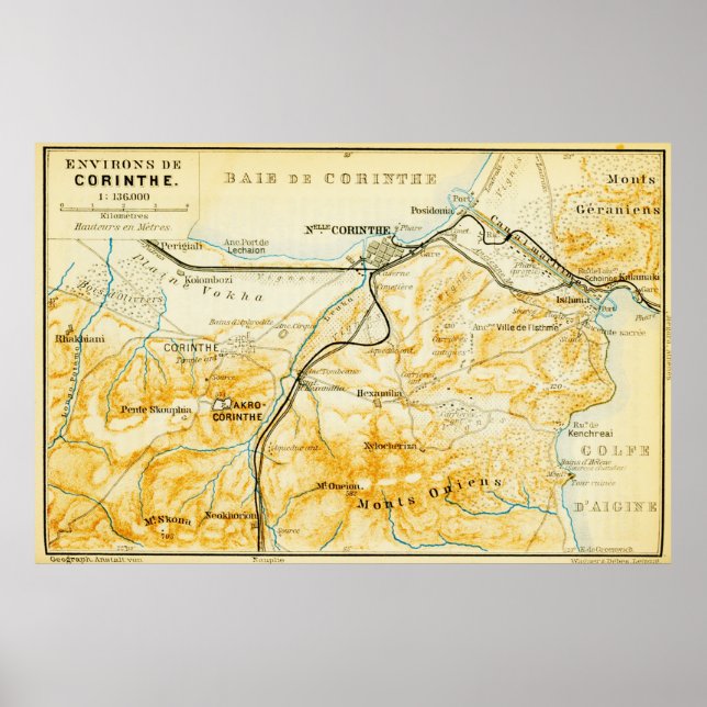 Vintage Karte von Korinth Griechenland (1894) Poster (Vorne)