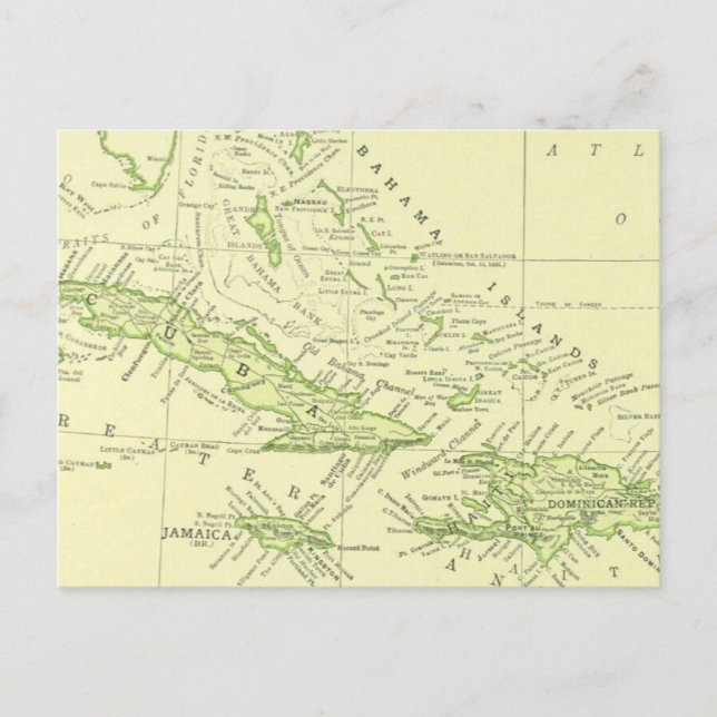 Vintage Karte von Kuba, Karibik und Bahamas (Vorderseite)
