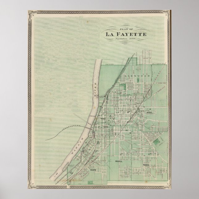 Vintage Karte von Lafayette Indiana (1876) Poster (Vorne)