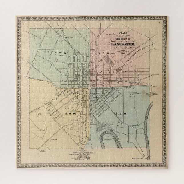 Vintage Karte von Lancaster PA (1864) Puzzle (Vertikal)