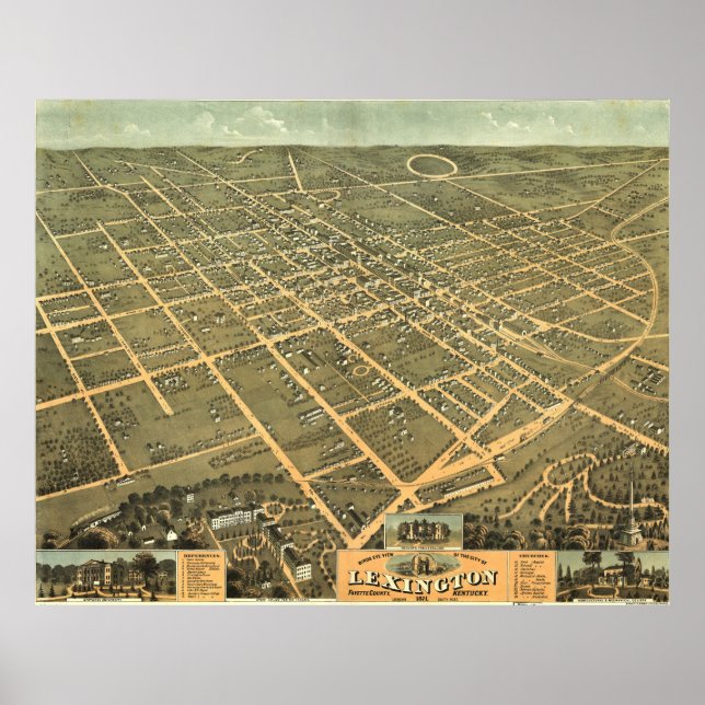 Vintage Karte von Lexington Kentucky (1871) Poster (Vorne)