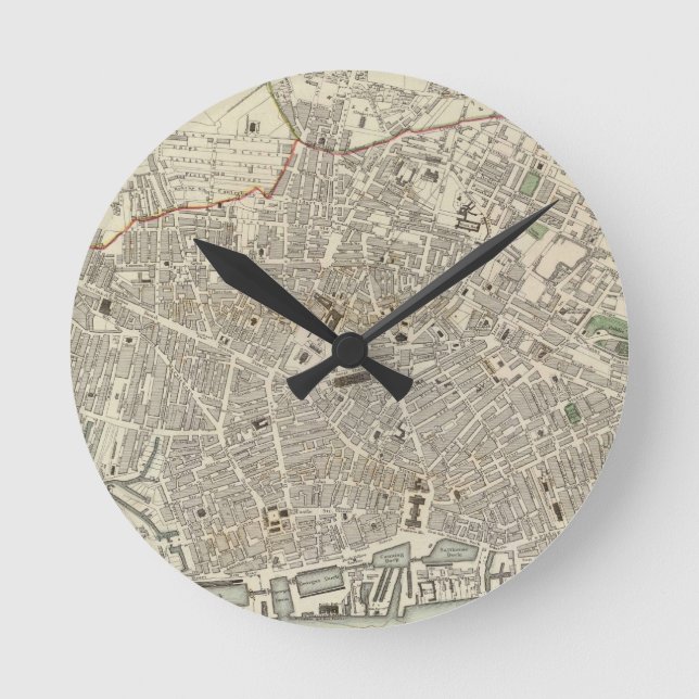 Vintage Karte von Liverpool England (1836) Runde Wanduhr (Vorderseite)