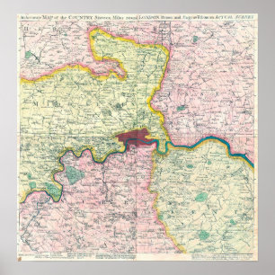 Vintage Karte von London und von Umgebung, 1764 Poster