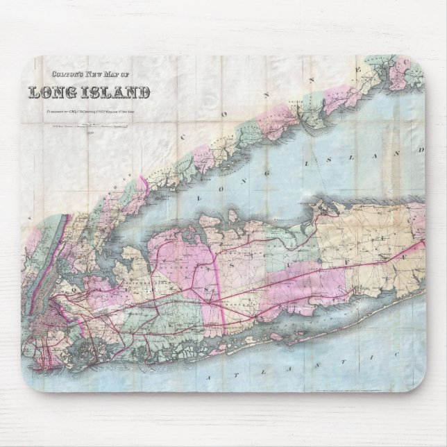 Vintage Karte von Long Island (1880) Mousepad (Vorne)