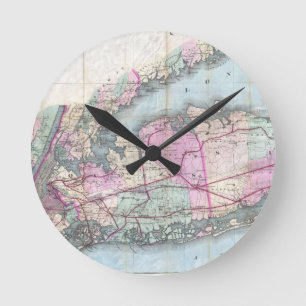 Vintage Karte von Long Island (1880) Runde Wanduhr