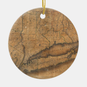 Vintage Karte von Long Island und von Connecticut Keramikornament