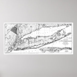 Vintage Karte von Long- Islandnew york (1842) BW Poster
