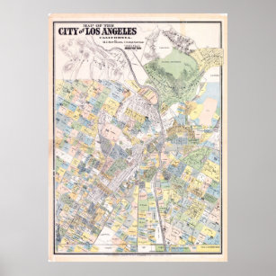Vintage Karte von Los Angeles CA (1884) Poster