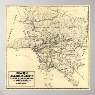 Vintage Karte von Los Angeles County, Kalifornien Poster