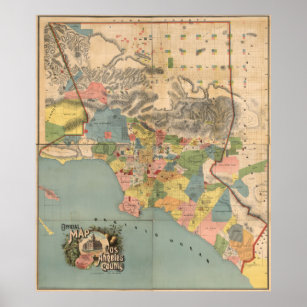 Vintage Karte von Los Angeles Landkreis CA (1888) Poster