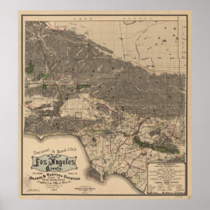 Vintage Karte von Los Angeles Landkreis CA (1900) Poster