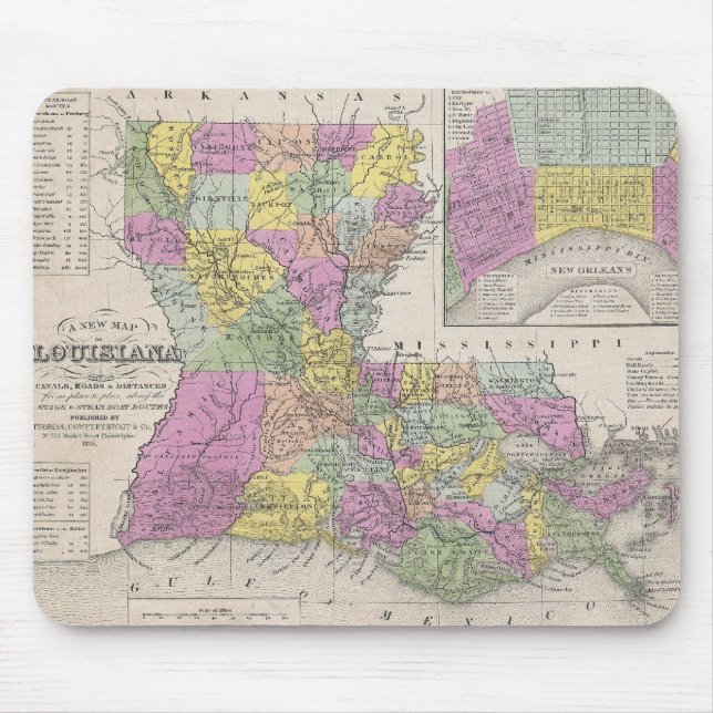 Vintage Karte von Louisiana (1853) Mousepad (Vorne)