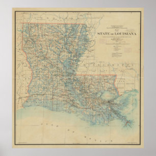 Vintage Karte von Louisiana (1896) Poster