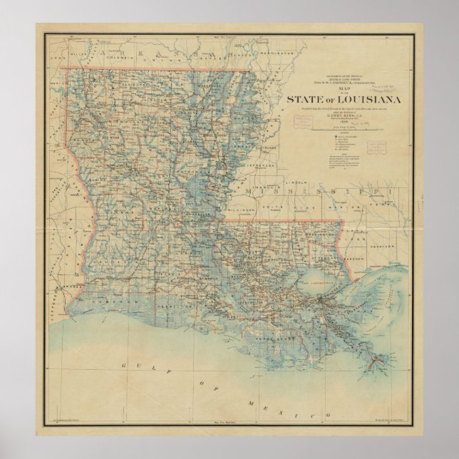 Vintage Karte von Louisiana (1896) Poster (Vorne)