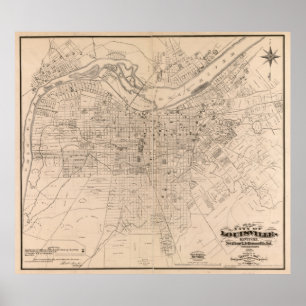 Vintage Karte von Louisville Kentucky (1873) Poster