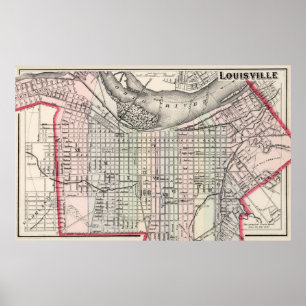 Vintage Karte von Louisville Kentucky (1884) Poster