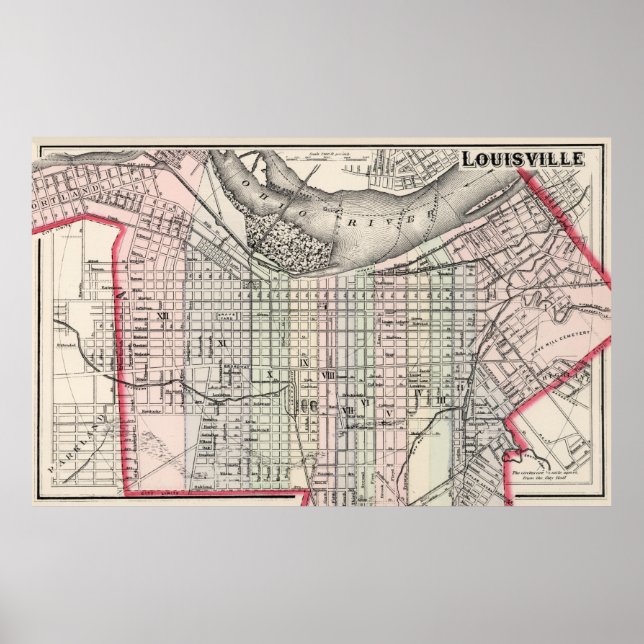 Vintage Karte von Louisville Kentucky (1884) Poster (Vorne)