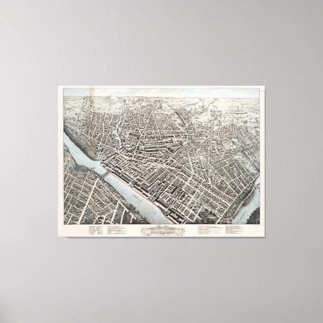 Vintage Karte von Lowell MA (1876) Leinwanddruck (Vorderseite)