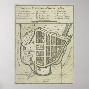 Vintage Karte von Lower Manhattan (1764) Poster