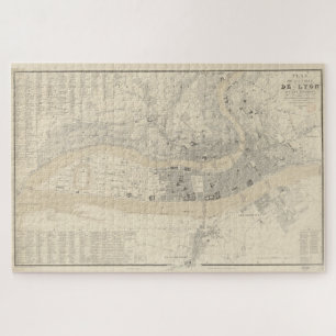 Vintage Karte von Lyon Frankreich (1834) Puzzle