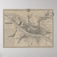 Vintage Karte von Lyon Frankreich (1854)