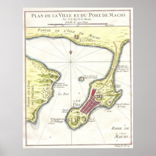 Vintage Karte von Macao-China (1750) Poster