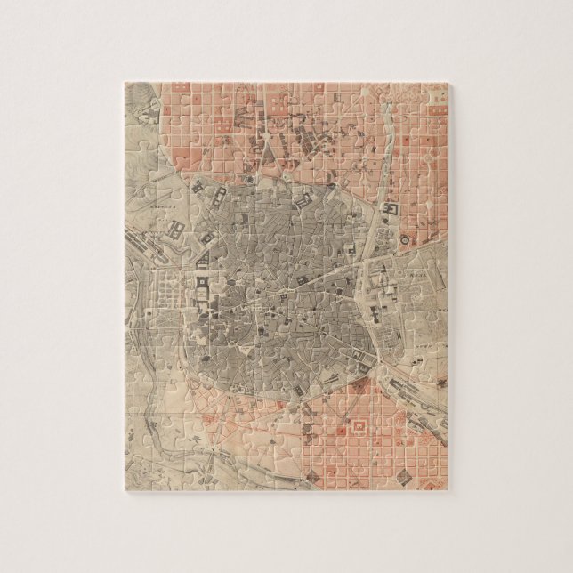 Vintage Karte von Madrid Spanien (1861) Puzzle (Vertikal)