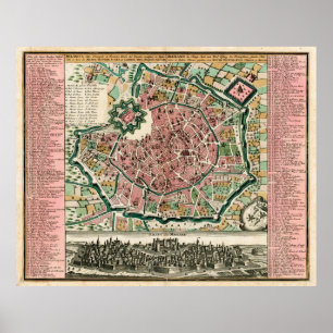 Vintage Karte von Mailand Italien (1730) Poster