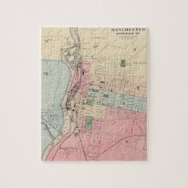 Vintage Karte von Manchester New Hampshire (1877) Puzzle (Vertikal)