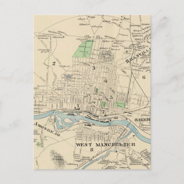 Vintage Karte von Manchester NH (1892) (Vorderseite)