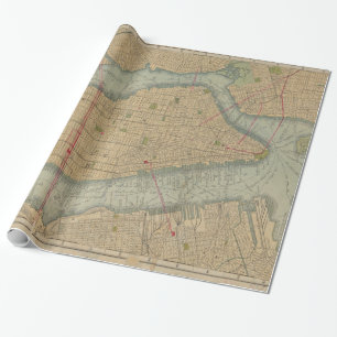 Vintage Karte von Manhattan New York City Geschenkpapier