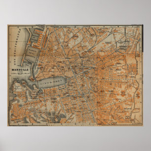 Vintage Karte von Marseille Frankreich (1914) Poster