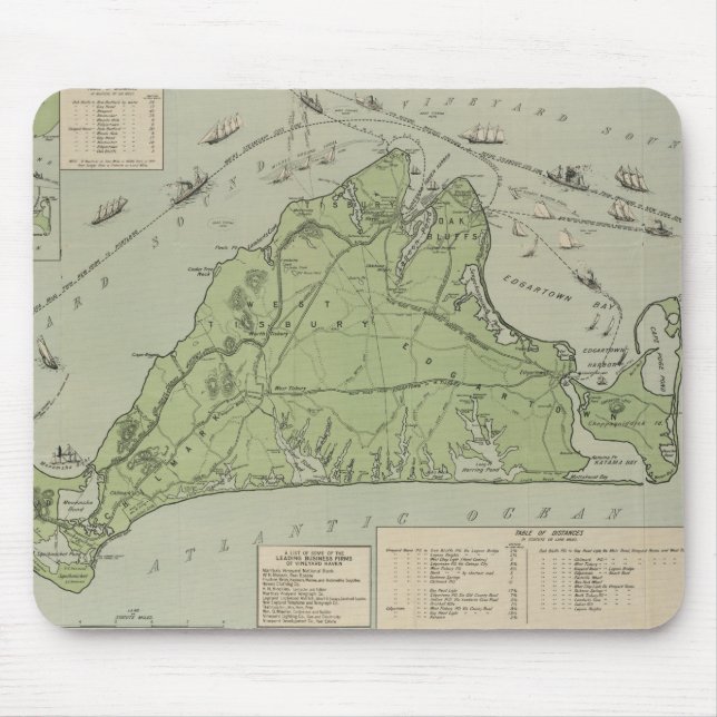 Vintage Karte von Marthas Vineyard (1913) Mousepad (Vorne)