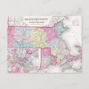 Vintage-Karte von Massachusetts und Rhode Island ( Postkarte