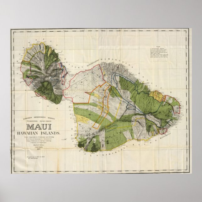 Vintage Karte von Maui Island (1906) Poster (Vorne)